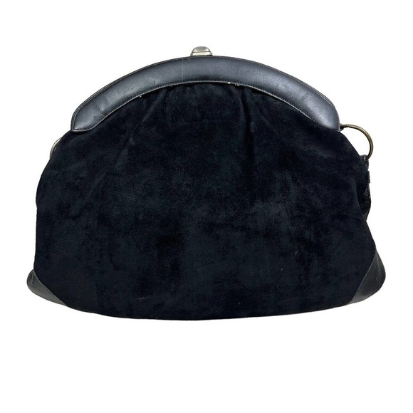 *Crown Lewis Black Suede‎ Leather Shoulder Purse Clasp Closure Line Pocket VTG - Picture 2 of 7
